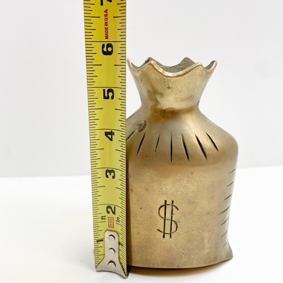 Vintage Brass Figurine Money Bag Vase Pouch Heavy Bank 1960s - Picture 7 of 8